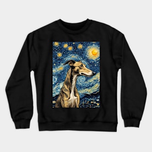 Greyhound Dog Breed Painting in a Van Gogh Starry Night Art Style Crewneck Sweatshirt